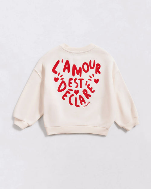 Le sweat enfant L'amour est déclaré en coton bio - crème / rouge - émoi émoi   - 4 