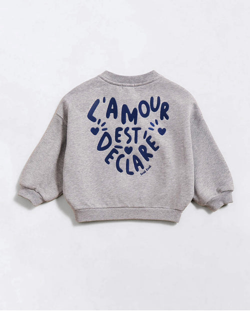 Le sweat L'amour est déclaré enfant en coton bio - gris chiné - émoi émoi   - 1 