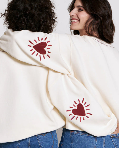 Le sweat Cœur solaire femme avec coudières en coton bio - crème - émoi émoi   - 2 
