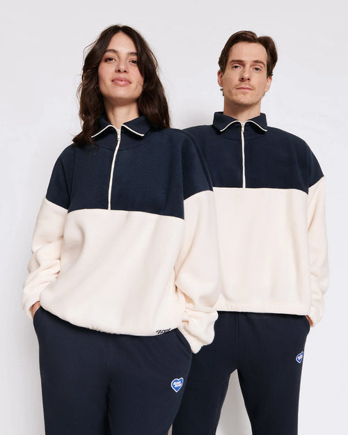 Le sweat Sven en polaire recyclée - crème / nuit - émoi émoi   - 1 