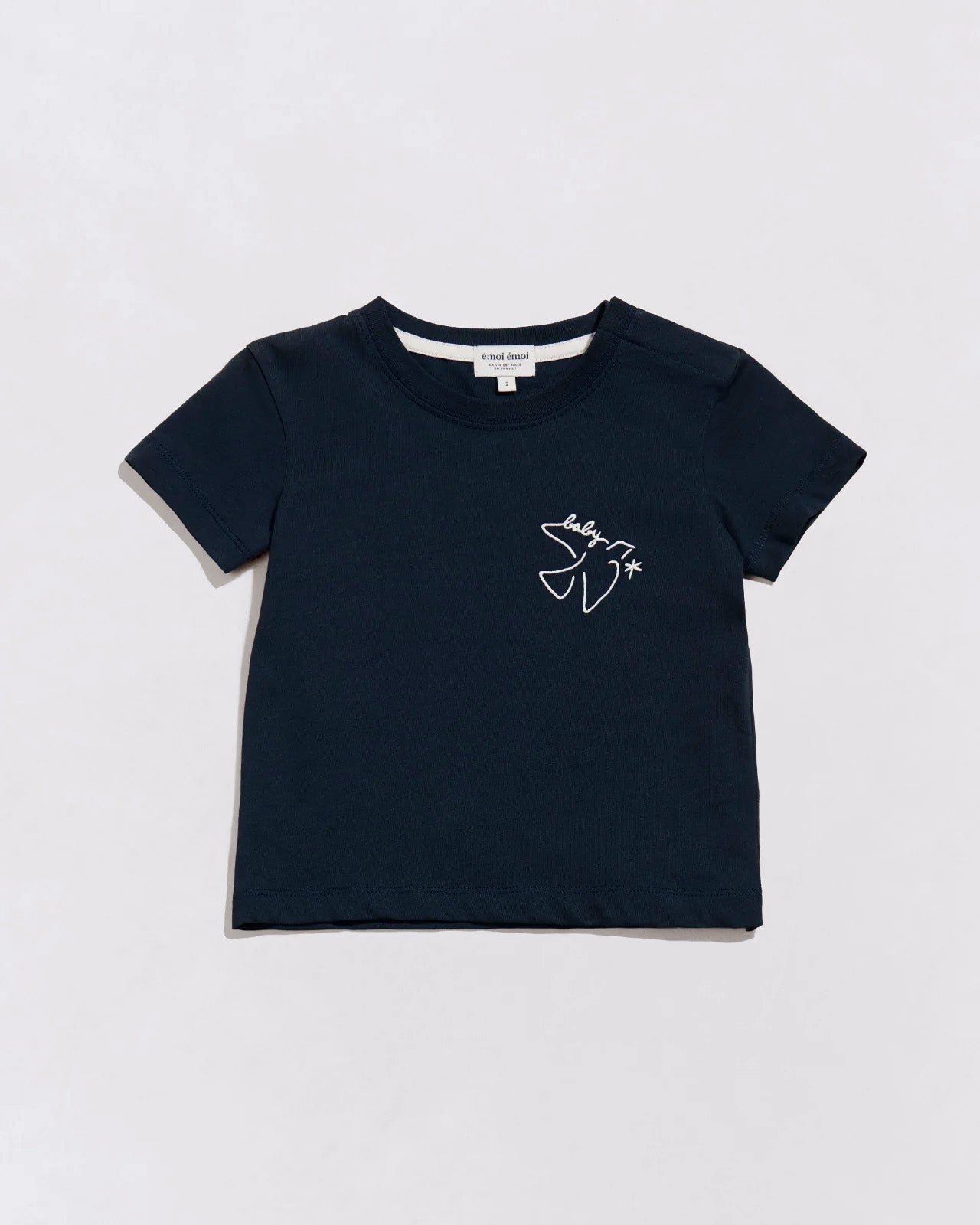 Le t-shirt brodé Baby bird en coton bio - charbon