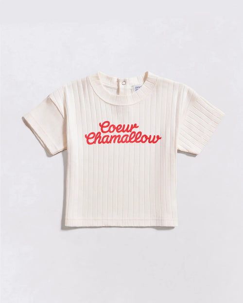 Le t-shirt Cœur chamallow enfant en coton bio - crème - émoi émoi   - 1 