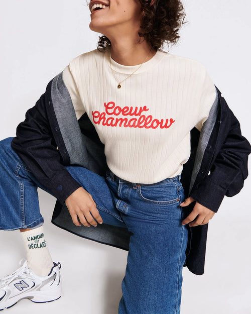 Le t-shirt Cœur chamallow femme en coton bio - crème - émoi émoi   - 2 