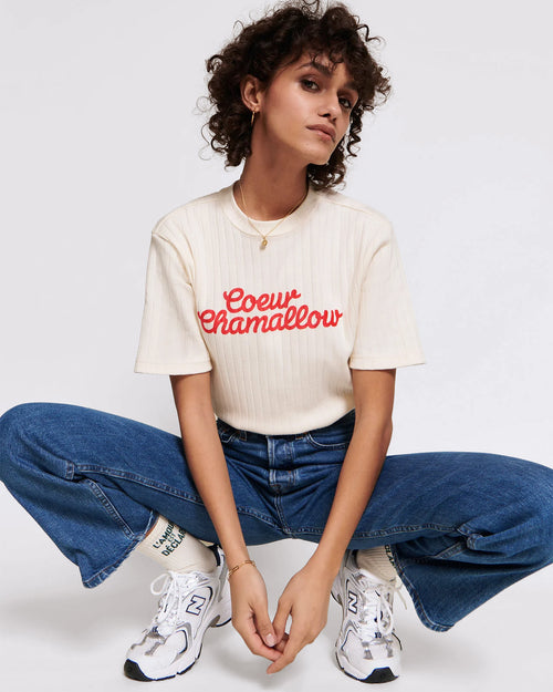 Le t-shirt Cœur chamallow femme en coton bio - crème - émoi émoi   - 1 