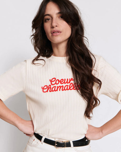 Le t-shirt Cœur chamallow femme en coton bio - crème - émoi émoi   - 4 