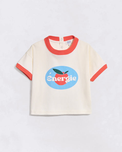 Le t-shirt Energie enfant en coton bio côtelé - crème - émoi émoi   - 1 