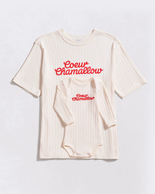 Le t-shirt et le body Cœur chamallow en coton bio - crème - émoi émoi   - 1 