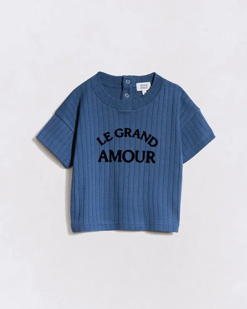 Le t-shirt Le grand amour enfant en coton bio - bleu - émoi émoi   - 1 