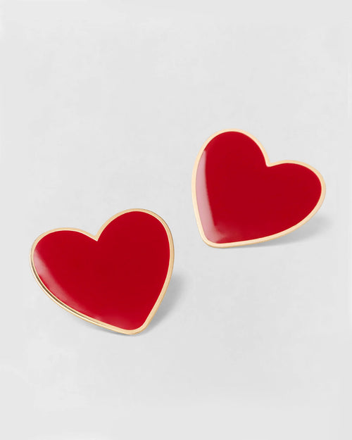 Les boucles d'oreilles Big Love grand cœur rouge - dorées à l'or fin 24 carats - émoi émoi   - 2 