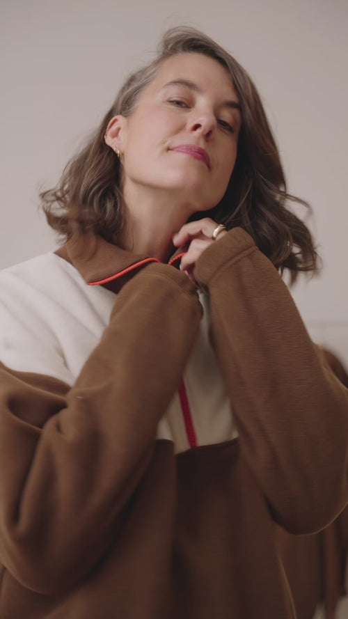 Le duos de sweats zippés en polaire recyclée - crème / chocolat - émoi émoi   - 8 