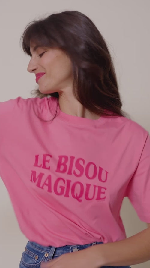 Le duo de t-shirts Le bisou magique en coton bio - framboise - émoi émoi   - 2 