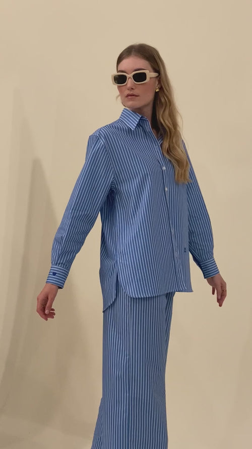 La chemise L'amour est déclaré en coton bio - rayures bleues - émoi émoi   - 23 