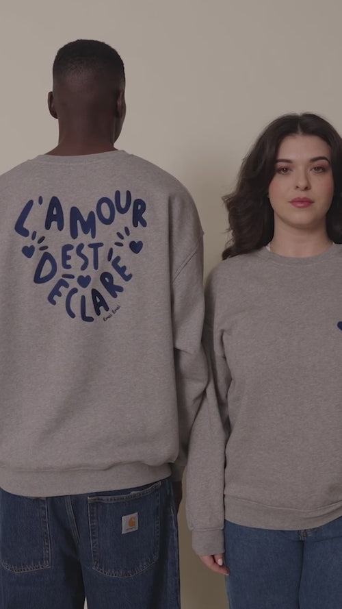 Le sweat L'amour est déclaré adulte en coton bio - gris chiné - émoi émoi   - 12 