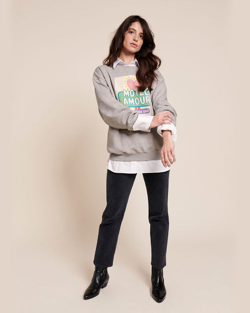 Le sweatshirt Motel amour en coton bio - gris chiné - émoi émoi   - 1 