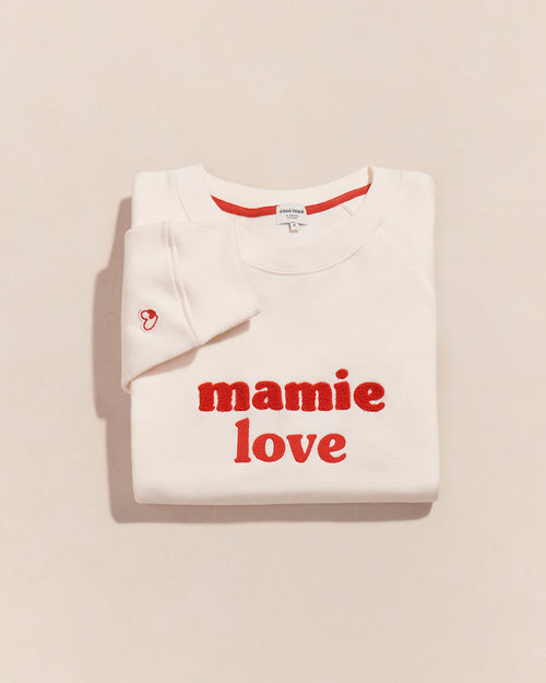 Le sweat brodé Mamie love en coton bio - crème et rouge - émoi émoi   - 2 