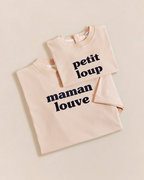 Le duo de t-shirts Maman louve x Petit loup en coton bio - latte - émoi émoi   - 1 