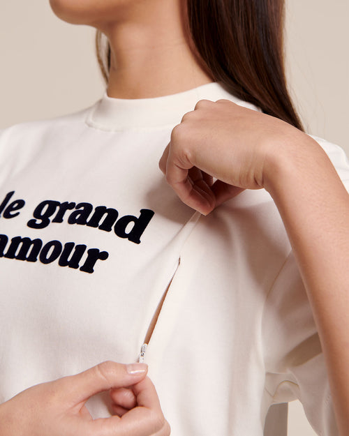 Le t-shirt d'allaitement Le grand amour en coton bio - blanc - émoi émoi   - 2 