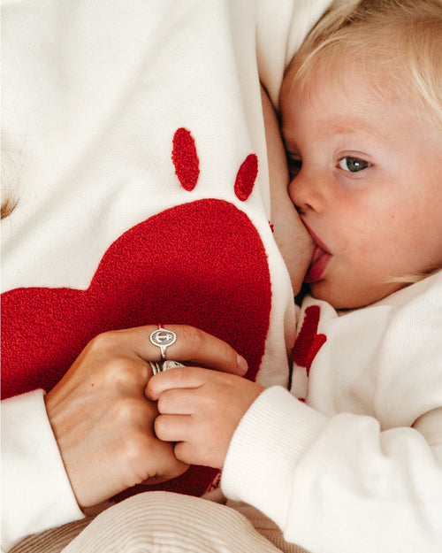 Le sweat d'allaitement l'amour est déclaré bouclette femme en coton bio - crème - émoi émoi   - 2 