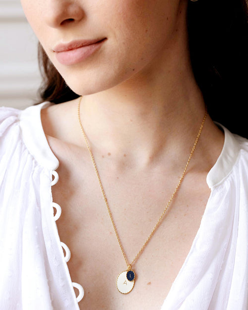 La médaille Initiale ovale - ivoire - 20mm - émoi émoi   - 4 