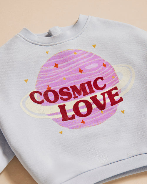 Le sweat Cosmic Love enfant en coton bio - bleu - émoi émoi   - 1 