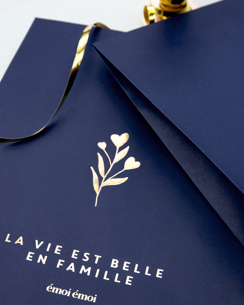 La petite pochette cadeau La vie est belle en famille fleurs cœurs - 22 x 33 cm - émoi émoi   - 2 