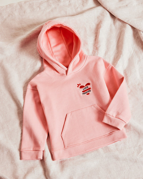 Le hoodie brodé Love forever enfant en coton bio - rose - émoi émoi   - 2 