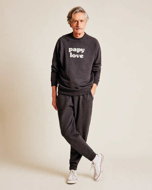 Le sweat brodé Papy love en coton bio - gris anthracite - émoi émoi   - 1 