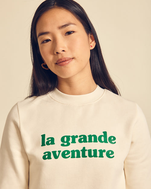 Le sweat La grande aventure femme en coton bio - crème - émoi émoi   - 1 