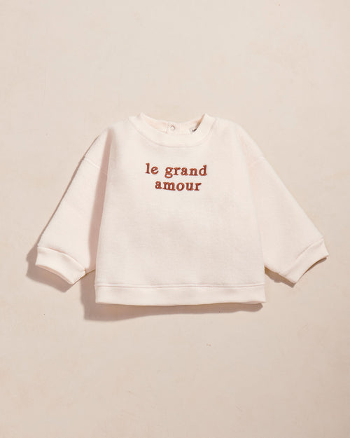 Le sweat Le grand amour enfant en polaire recyclée - crème - émoi émoi   - 1 