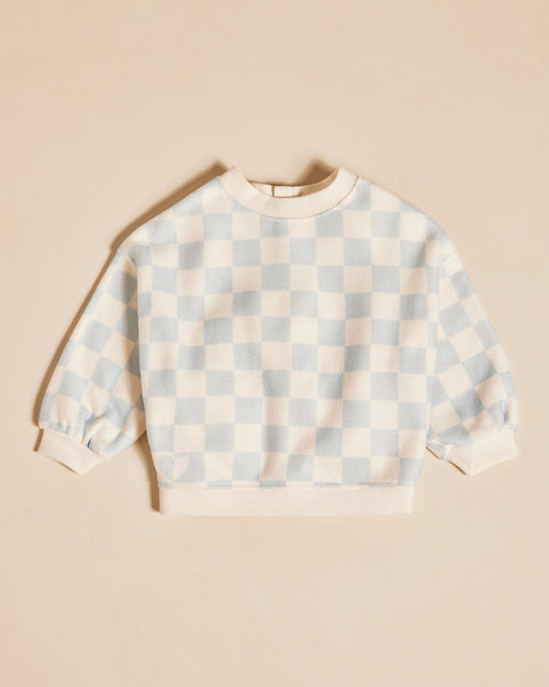 Le sweat Sam en polaire recyclée - damier bleu et crème - émoi émoi   - 1 