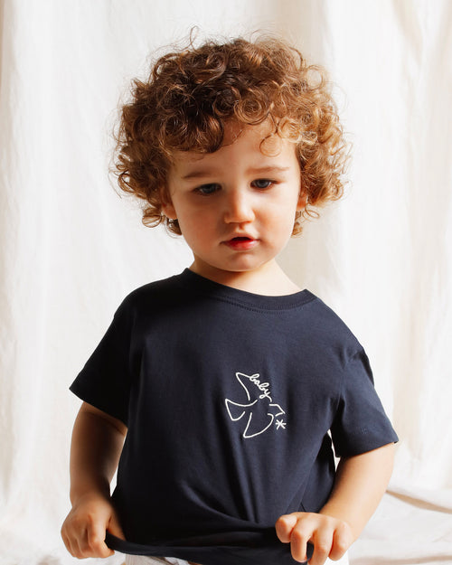 Le t-shirt brodé Baby bird en coton bio - charbon - émoi émoi   - 2 