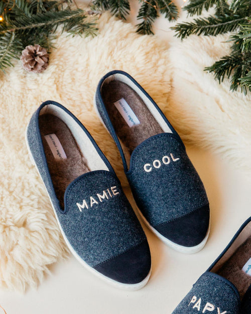 Les chaussons Mamie cool navy - Angarde x émoi émoi - émoi émoi   - 1 