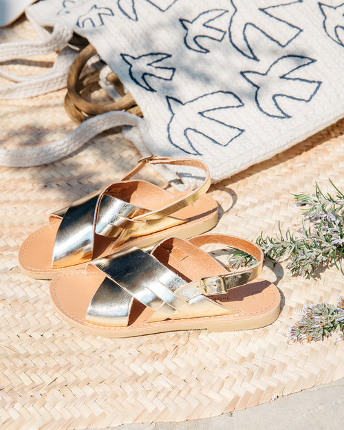 Les sandales Tom enfant en cuir doré - Théluto x émoi émoi - émoi émoi   - 2 